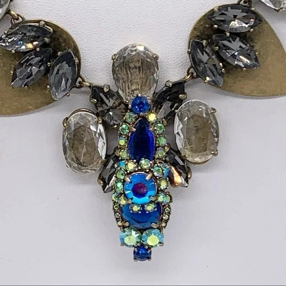 J. Crew Blue Green Gray AB Crystal Necklace - Picture 2 of 5